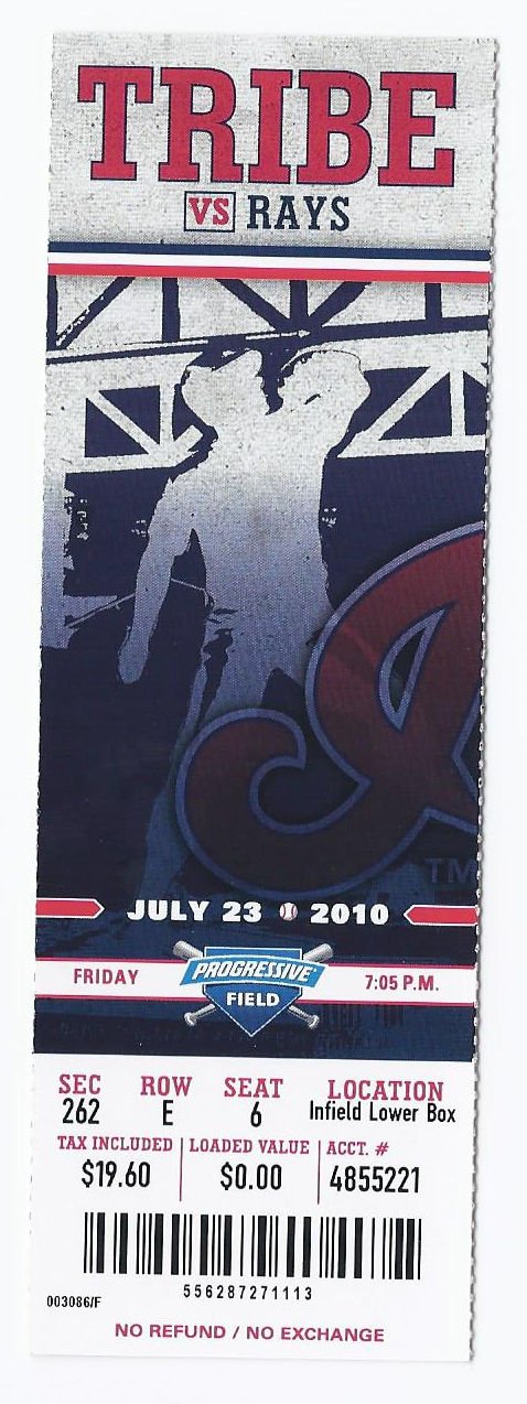 Image 0 of 2010 Rays @ Indians Full Unused Ticket July 23rd Progressive Field