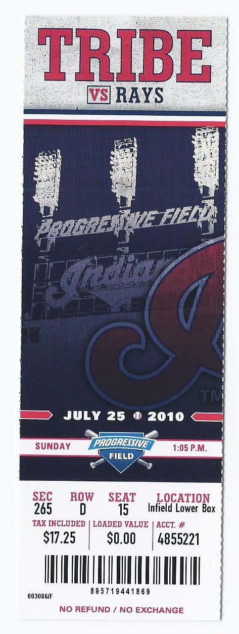 Image 0 of 2010 Rays @ Indians Full Unused Ticket July 25th Progressive Field