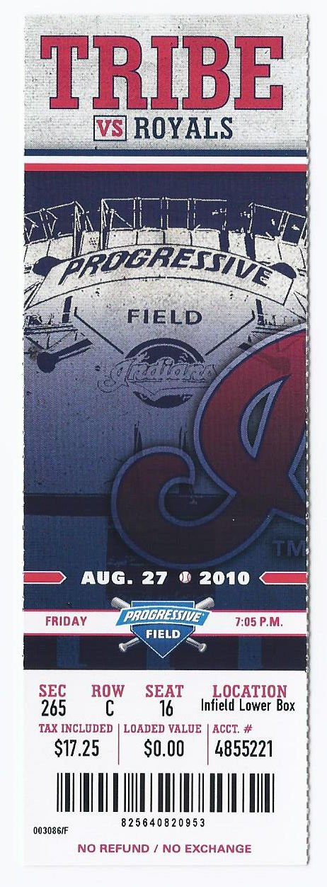 Image 0 of 2010 Royals @ Indians Full Unused Ticket August 27th Progressive Field