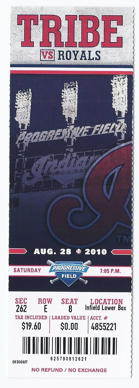 Image 0 of 2010 Royals @ Indians Full Unused Ticket August 28th Progressive Field