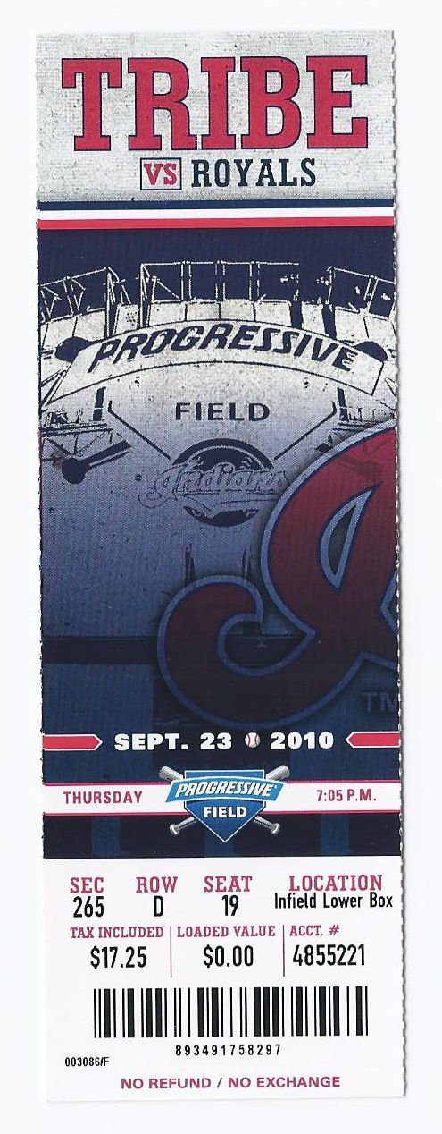 Image 0 of 2010 Royals @ Indians Full Unused Ticket September 23rd Progressive Field