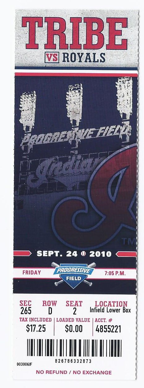 Image 0 of 2010 Royals @ Indians Full Unused Ticket September 24th Progressive Field