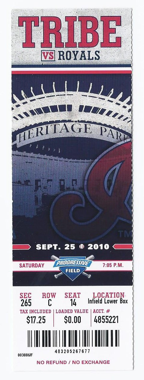Image 0 of 2010 Royals @ Indians Full Unused Ticket September 25th Progressive Field