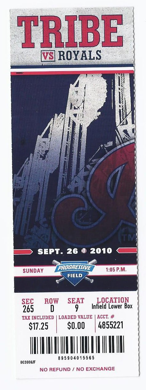 Image 0 of 2010 Royals @ Indians Full Unused Ticket September 26th Progressive Field