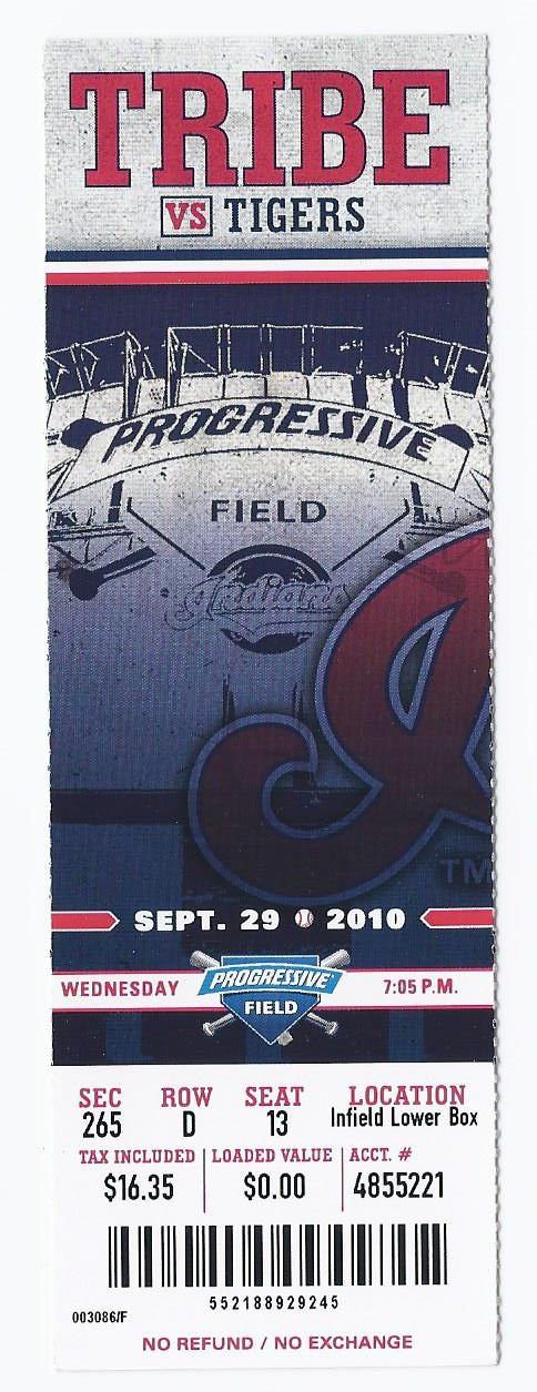 Image 0 of 2010 Tigers @ Indians Full Unused Ticket September 29th Progressive Field