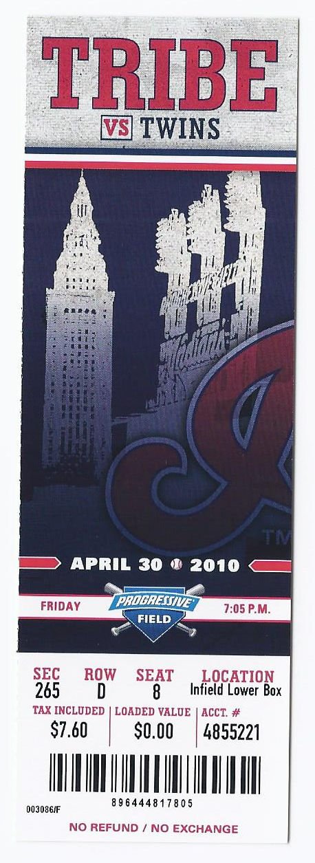 Image 0 of 2010 Twins @ Indians Full Unused Ticket April 30th Progressive Field