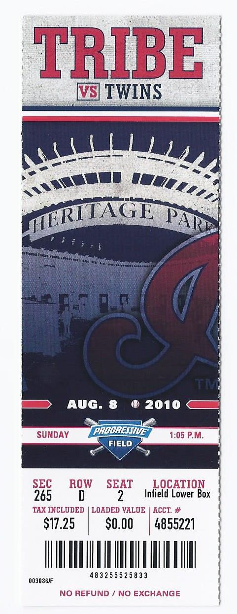 Image 0 of 2010 Twins @ Indians Full Unused Ticket August 8th Progressive Field