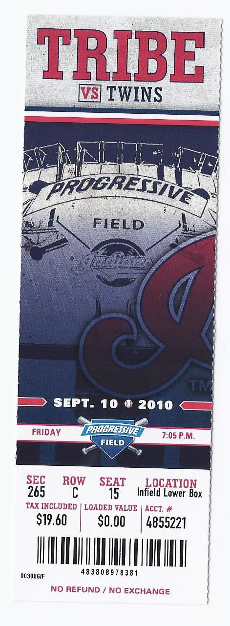Image 0 of 2010 Twins @ Indians Full Unused Ticket September 10th Progressive Field