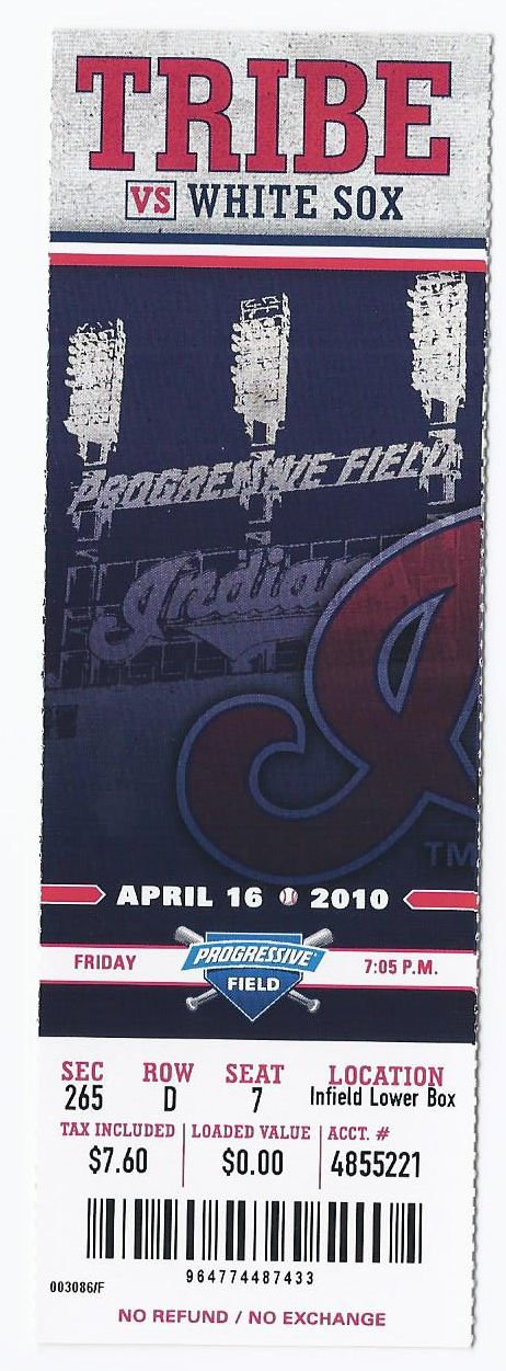 Image 0 of 2010 White Sox @ Indians Full Unused Ticket April 16th Progressive Field
