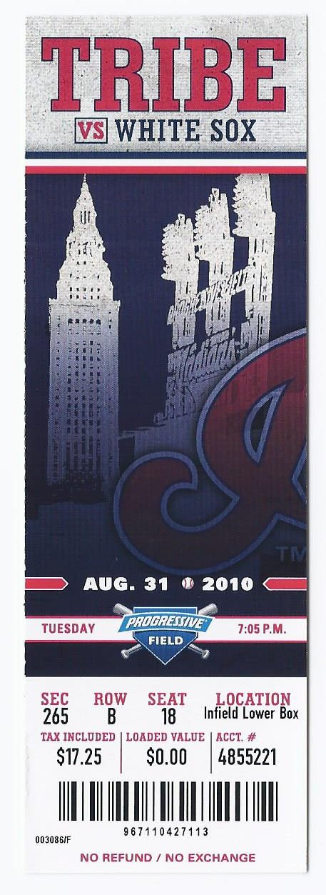 Image 0 of 2010 White Sox @ Indians Full Unused Ticket August 31st Progressive Field