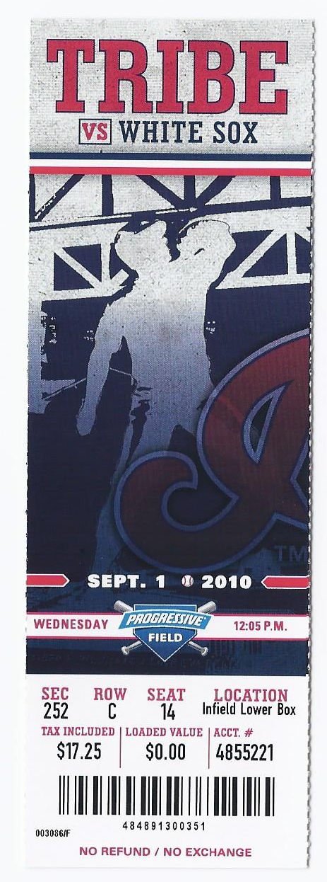 Image 0 of 2010 White Sox @ Indians Full Unused Ticket September 1st Progressive Field