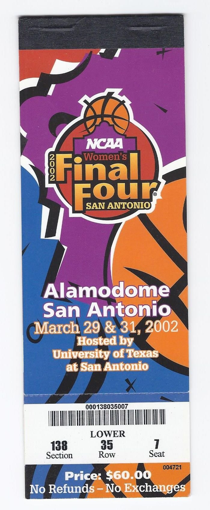 Image 0 of 2002 Womens Final Four Full Unused Tickets Semi FInals & Finals
