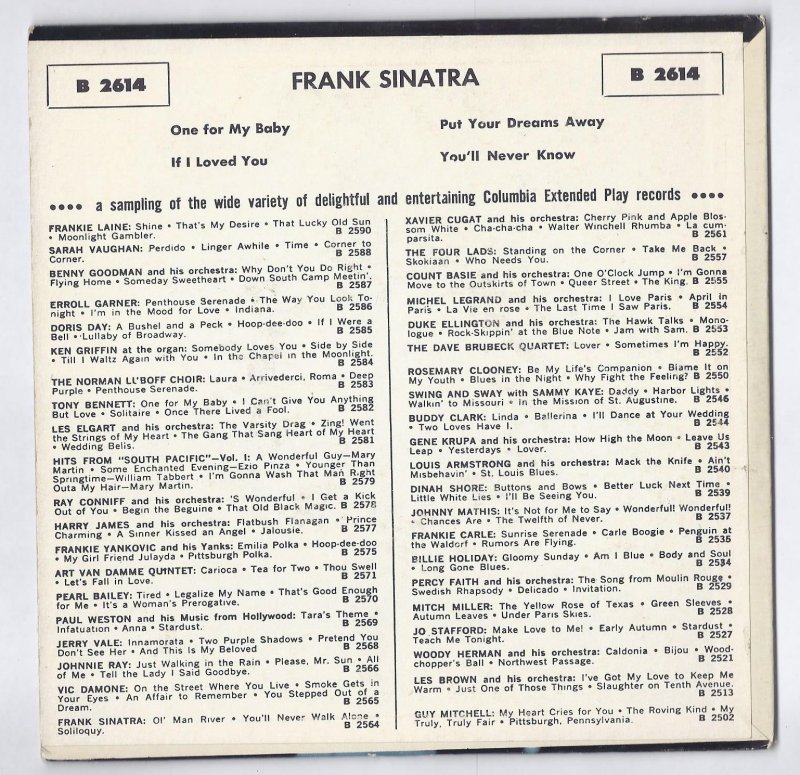 Image 1 of Frank Sinatra Columbia Hall Of Fame Series B 2614 45 RPM Record VG/VG Rare