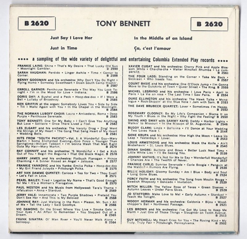 Image 1 of Tony Bennett Columbia Hall of Fame Series B 2620 45 RPM 7