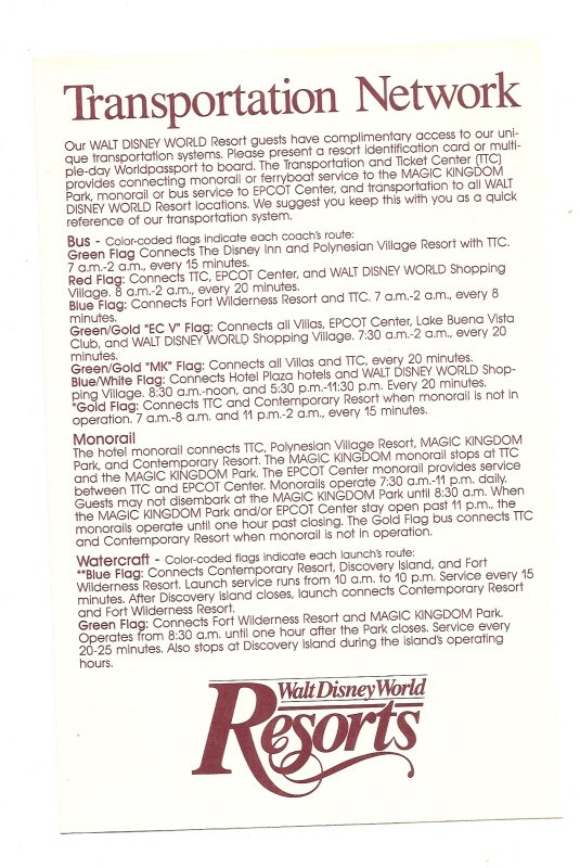 Image 0 of 1987 walt Disney WOrld Transportation Network Guide booklet