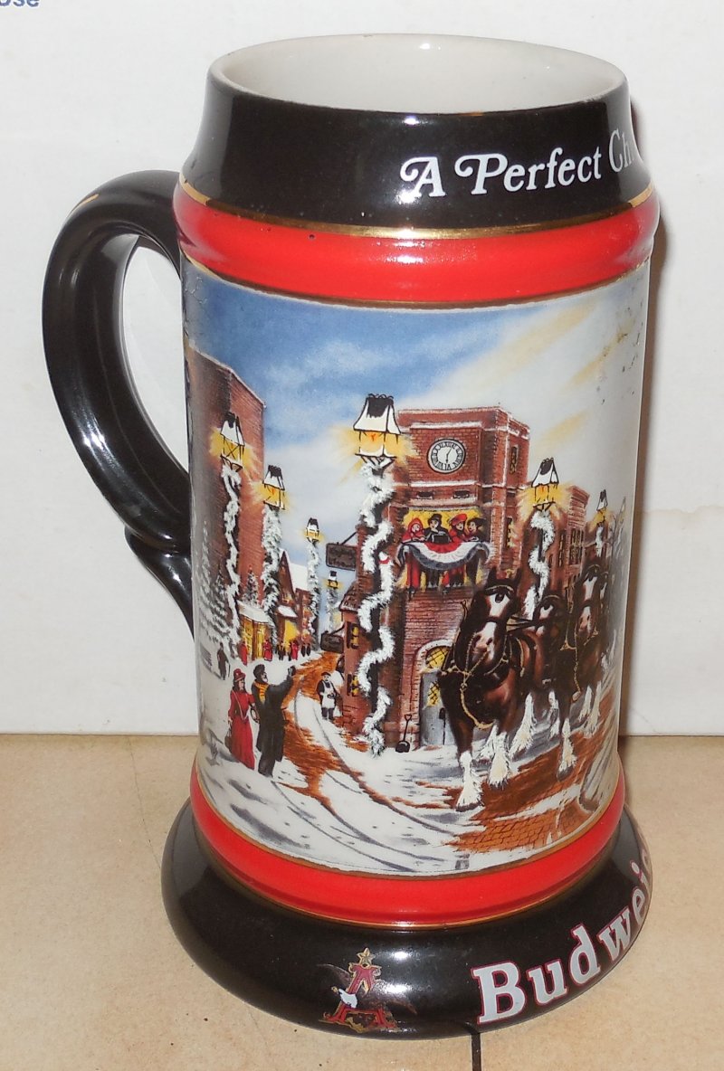 1992 Budweiser Holiday Beer Stein " A Perfect Christmas" Mug By Susan Sampson