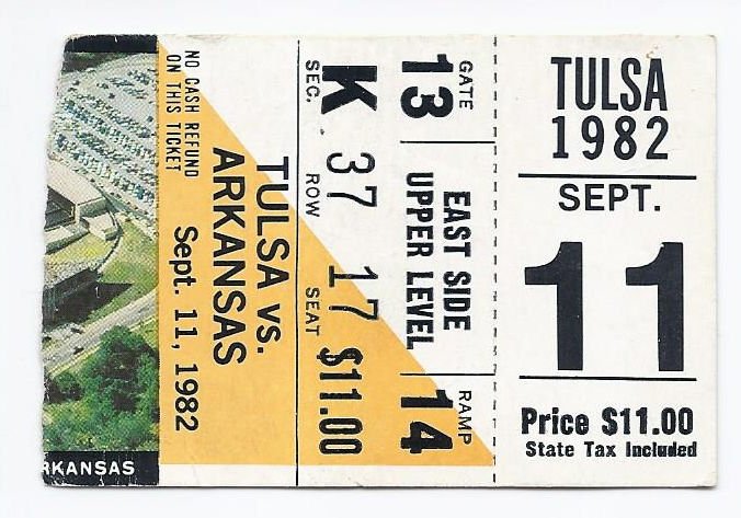 Image 0 of 1982 NCAA College Football Ticket Stub Tulsa @ Arkansas September 11th 1982 9 11