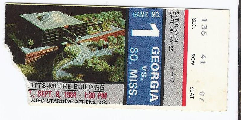 Image 0 of 1984 NCAA College Football Ticket Stub Southern Miss @ Georgia September 8th
