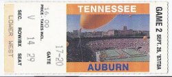 1987 NCAA College Football Ticket Stub Auburn @ Tennessee September 26th 9 26 87