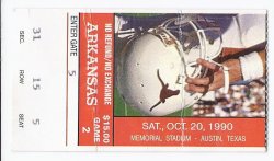 1990 NCAA College Football Ticket Stub Arkansas @ Texas October 20th 1990 10 20 