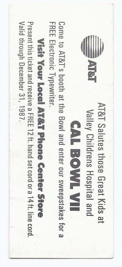 Image 1 of 1987 California Bowl Game Ticket Stub Eastern Michigan San Jose State