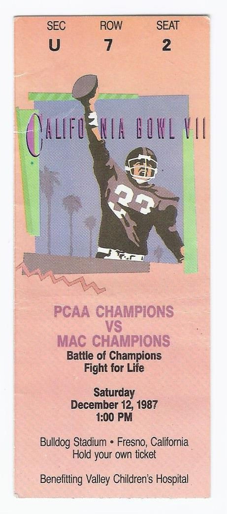 Image 0 of 1987 California Bowl Game Ticket Stub Eastern Michigan San Jose State
