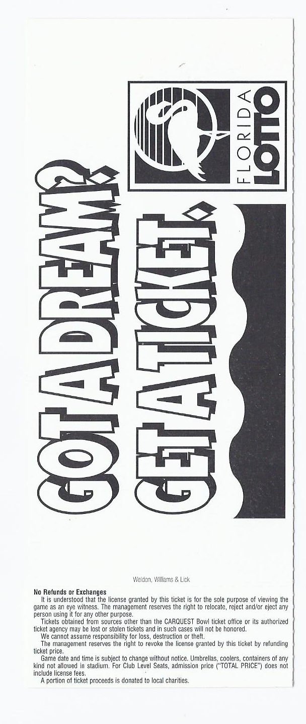 Image 1 of 1995 Carquest Bowl Game Full Unused Ticket West Virginia South Carolina WVU USC