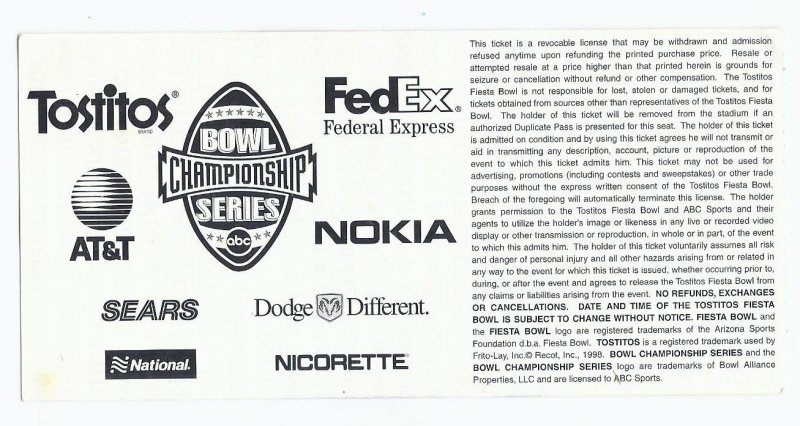 Image 1 of 2000 Fiesta Bowl Game Ticket Stub Pittsburgh Iowa State