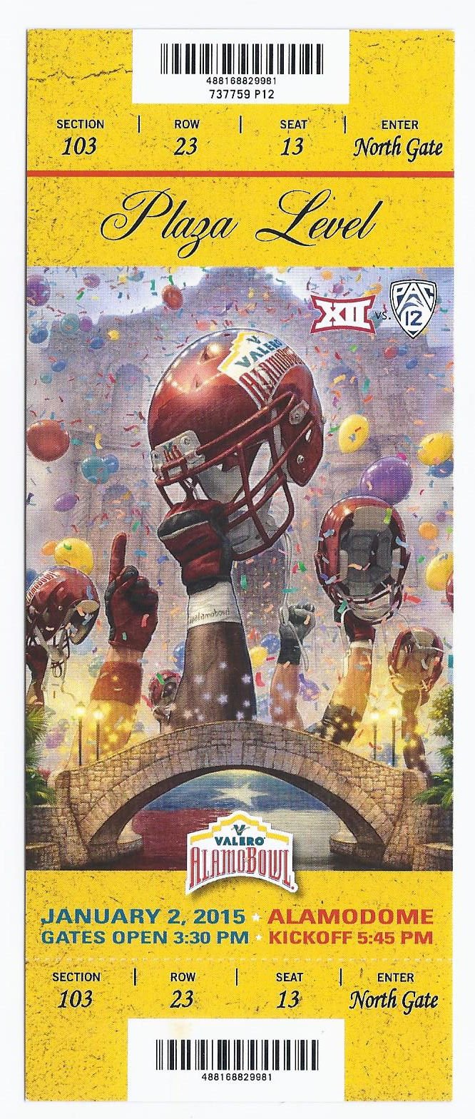 Image 0 of 2015 Alamo Bowl Game Full Unused Ticket Kansas State UCLA