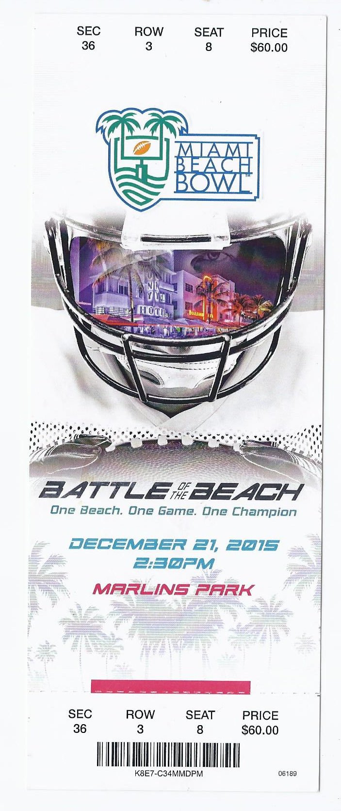 Image 0 of 2015 Miami Beach Bowl Full Unused Game Ticket Western Kentucky South Florida