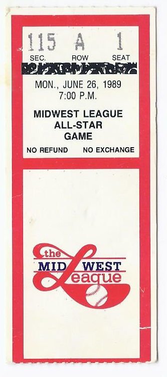 Image 0 of 1989 Mid West league All Star Game Ticket Stub Alex Arias Ty Griffin