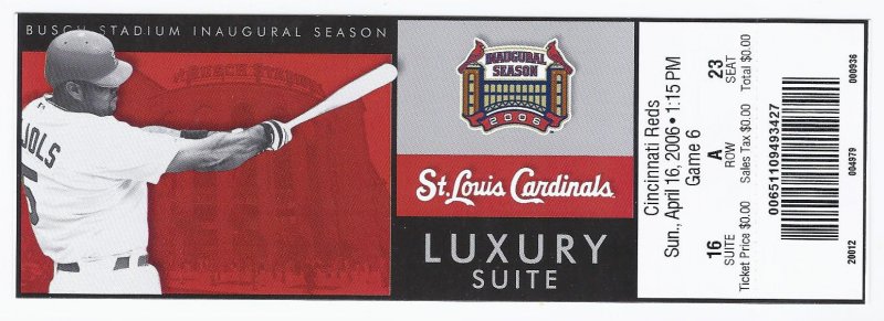 2006 MLB Full Unused Luxury Suite ticket Reds @ Cardinals April 16th