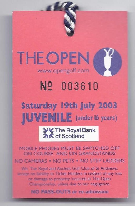 Image 1 of 2003 British Open Ticket 3rd Tournament Round Saturday July 19th