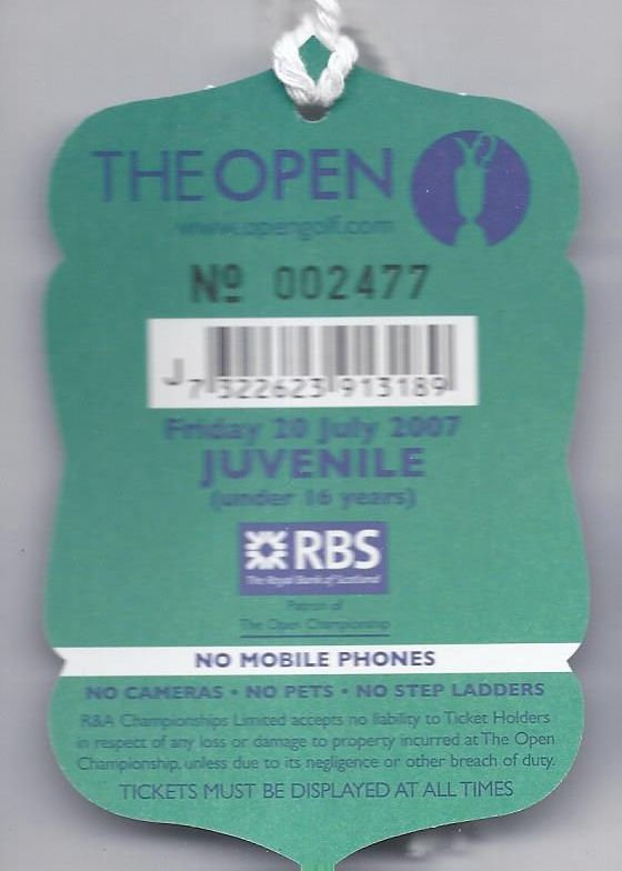 Image 1 of 2007 British Open Ticket Friday July 20th 2ndt Tournament round Pdraig Harringt