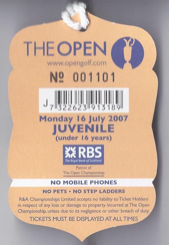Image 1 of 2007 British Open Ticket Monday July 16th 2nd Practice round Pdraig Harrington 