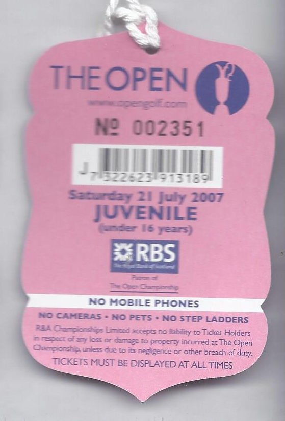 Image 1 of 2007 British Open Ticket Saturday July 21st 3rd Tournament round Pdraig Harring