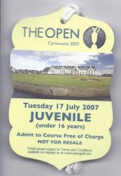 2007 British Open Ticket Tuesday July 17th 3rd Practice round Pdraig Harrington