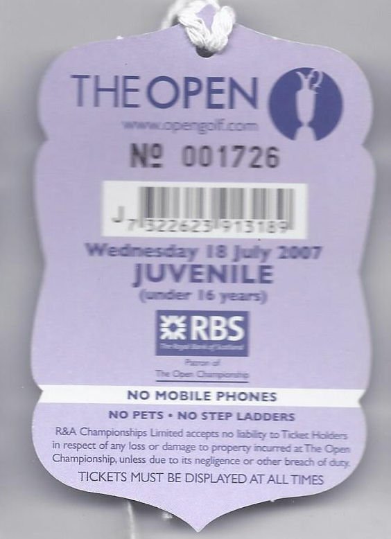 Image 1 of 2007 British Open Ticket Wednesday July 18th 4th Practice round Pdraig Harringt