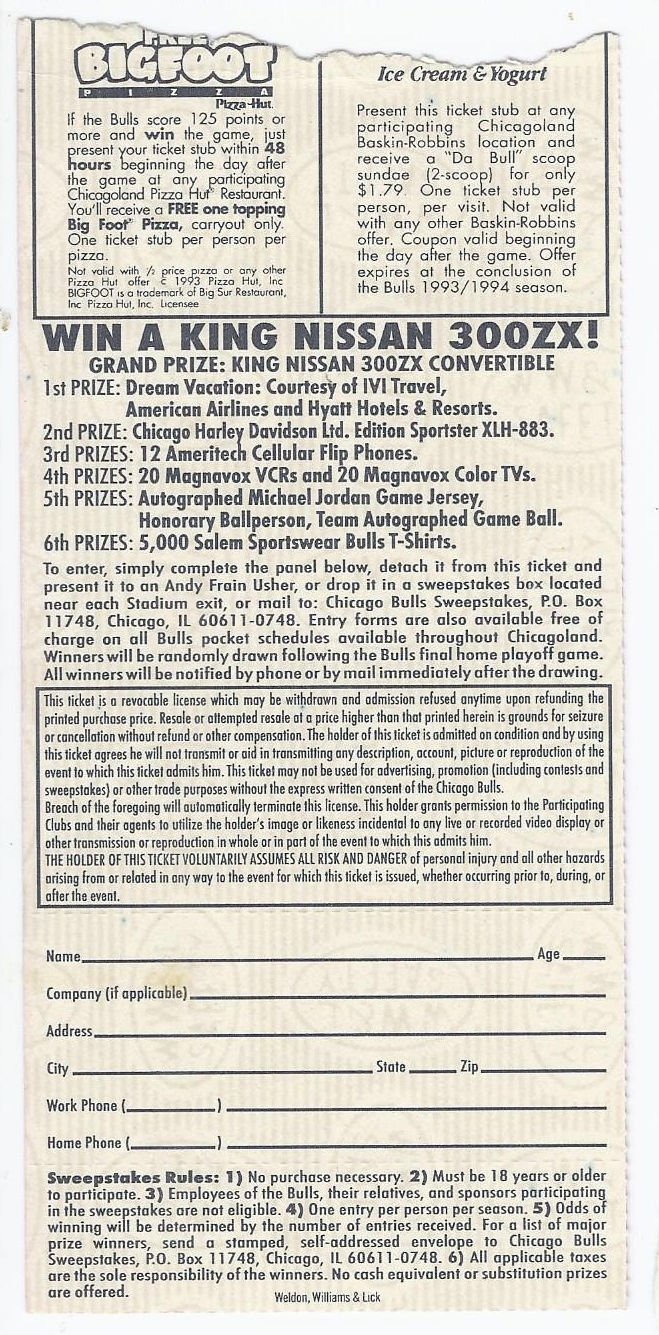 Image 1 of 1994 NBA Playoffs Easter Conference 1st Rd Ticket stub Cavaliers Bulls Game 1