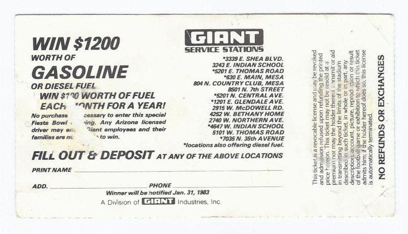 Image 1 of 1983 Fiesta Bowl Game Ticket Stub Arizona State Oklahoma