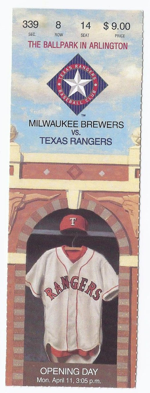 Image 0 of 1994 Texas Rangers Opening Day Ticket Stub Inaugural Game At The Ballpark In Arl