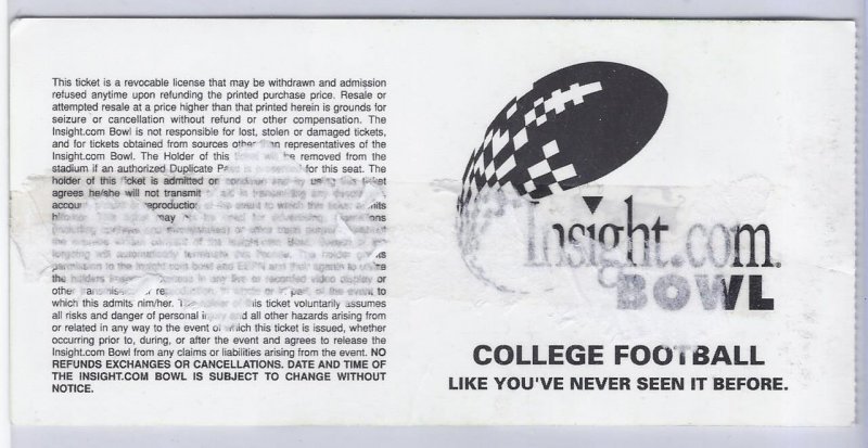 Image 1 of 2001 Insight Bowl Game TIcket Stub Kansas State Syracuse