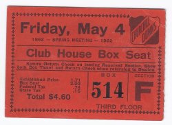 1962 Kentucky Oaks Ticket Stub Friday May 4th Cicada