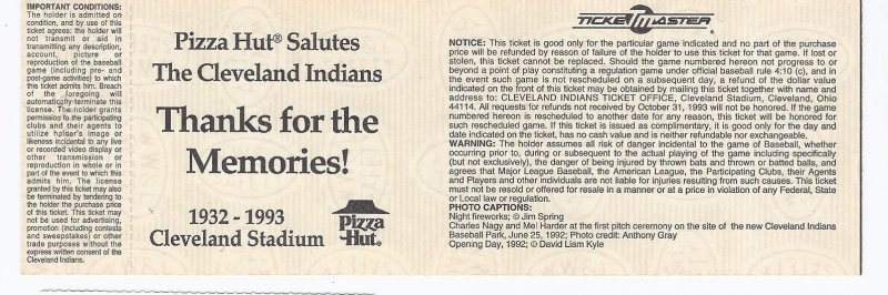 Image 1 of 1993 Cleveland Indians Final Last Game at Cleveland Stadium Full Unused Ticket