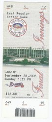 2003 Phillies Final Last Game at Veterans Stadium Full Unused Season Ticket