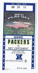 2001 NFL NFC Playoff Game Ticket Stub 49ers at Packers Lambeau Field Farve