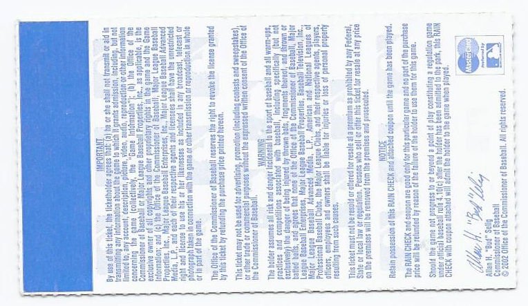 Image 1 of 2002 ALDS American League Division Series Game 4 Season Ticket stub A's At Twins