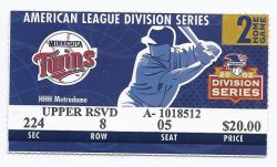 2002 ALDS American League Division Series Game 4 Season Ticket stub A's At Twins