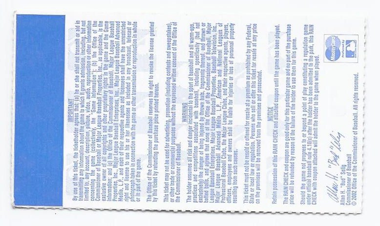 Image 1 of 2002 ALDS American League Division Series Game 3 Season Ticket stub A's At Twins
