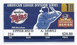 2002 ALDS American League Division Series Game 3 Season Ticket stub A's At Twins